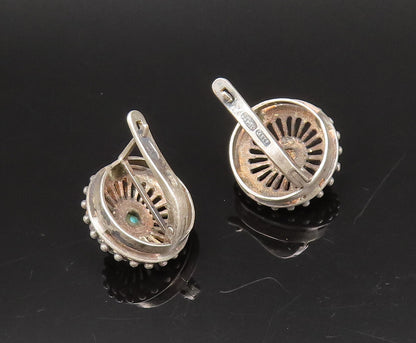 EUROPEAN 925 Silver  Vintage Beaded Edge Chrysocolla Wheel Earrings  EG12294
