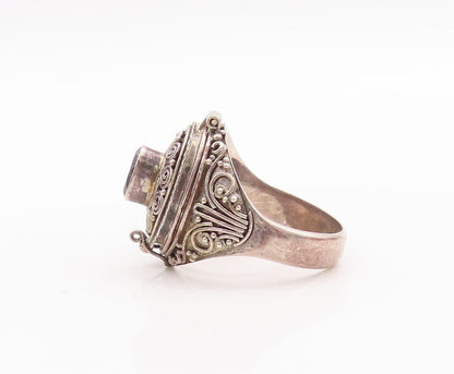 925 Sterling Silver Vintage Ring Spirals Carved Blue CZ (OPENS)  Sz 8  RG28629