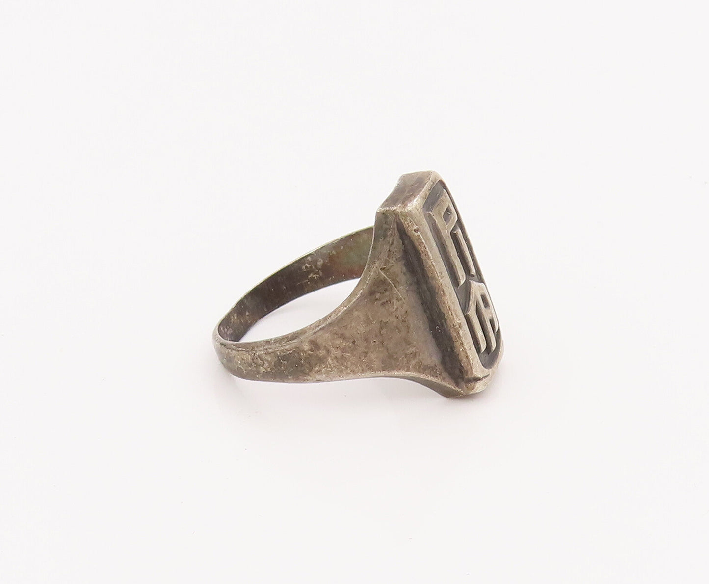 925 Silver Vintage Ring Antique Solid Carved Calligraphed Letters Sz 5 RG27595