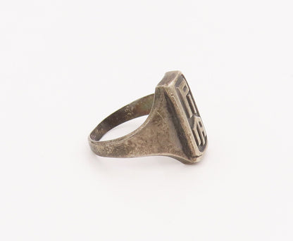 925 Silver Vintage Ring Antique Solid Carved Calligraphed Letters Sz 5 RG27595