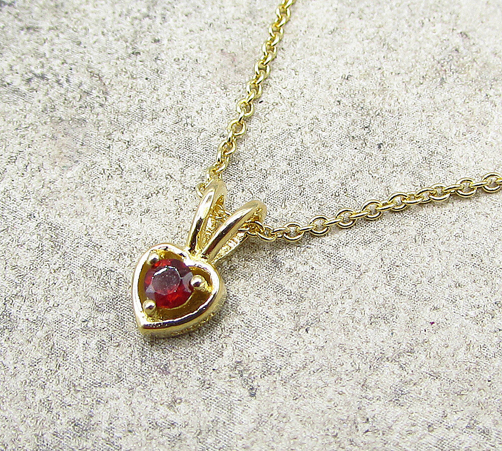 Gold Over 925 Silver  Red Garnet Love Heart Slider Pendant & Chain  PT1456