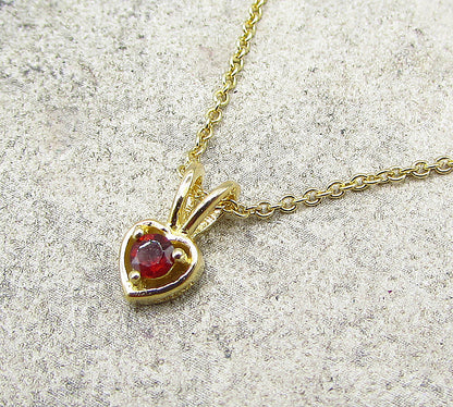Gold Over 925 Silver  Red Garnet Love Heart Slider Pendant & Chain  PT1456