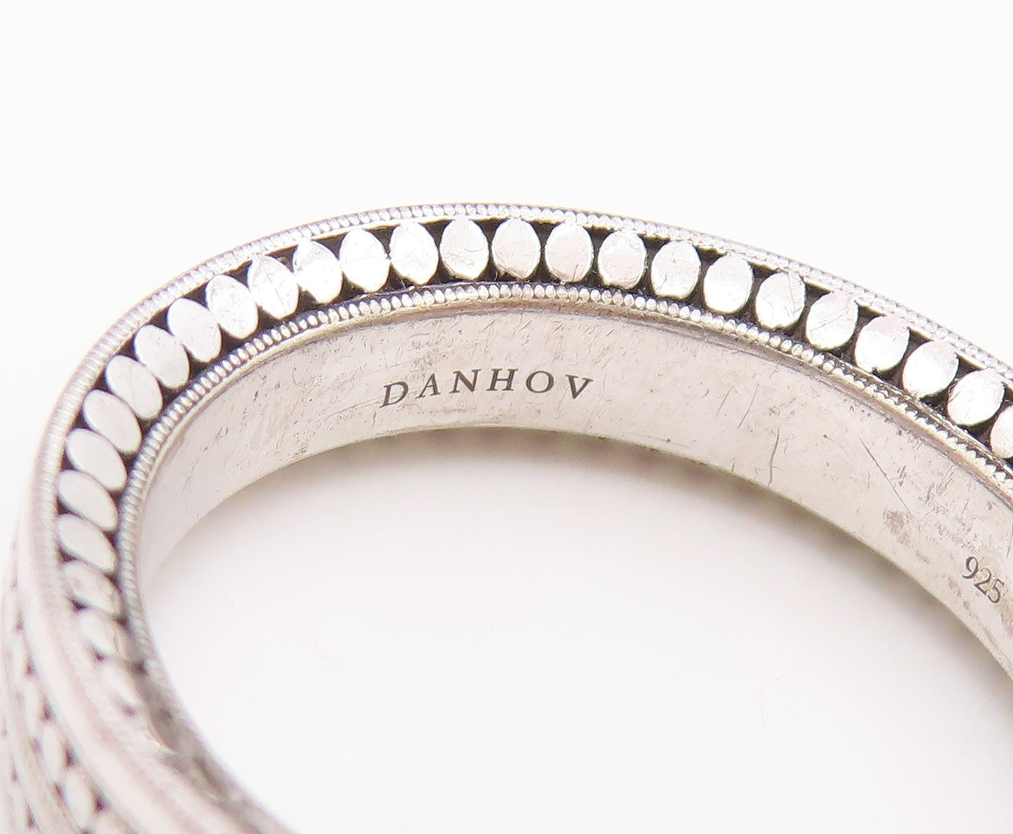 925 Sterling Silver Vintage Ring Geometric Dot Pattern Wide Band  Sz 10  RG34505