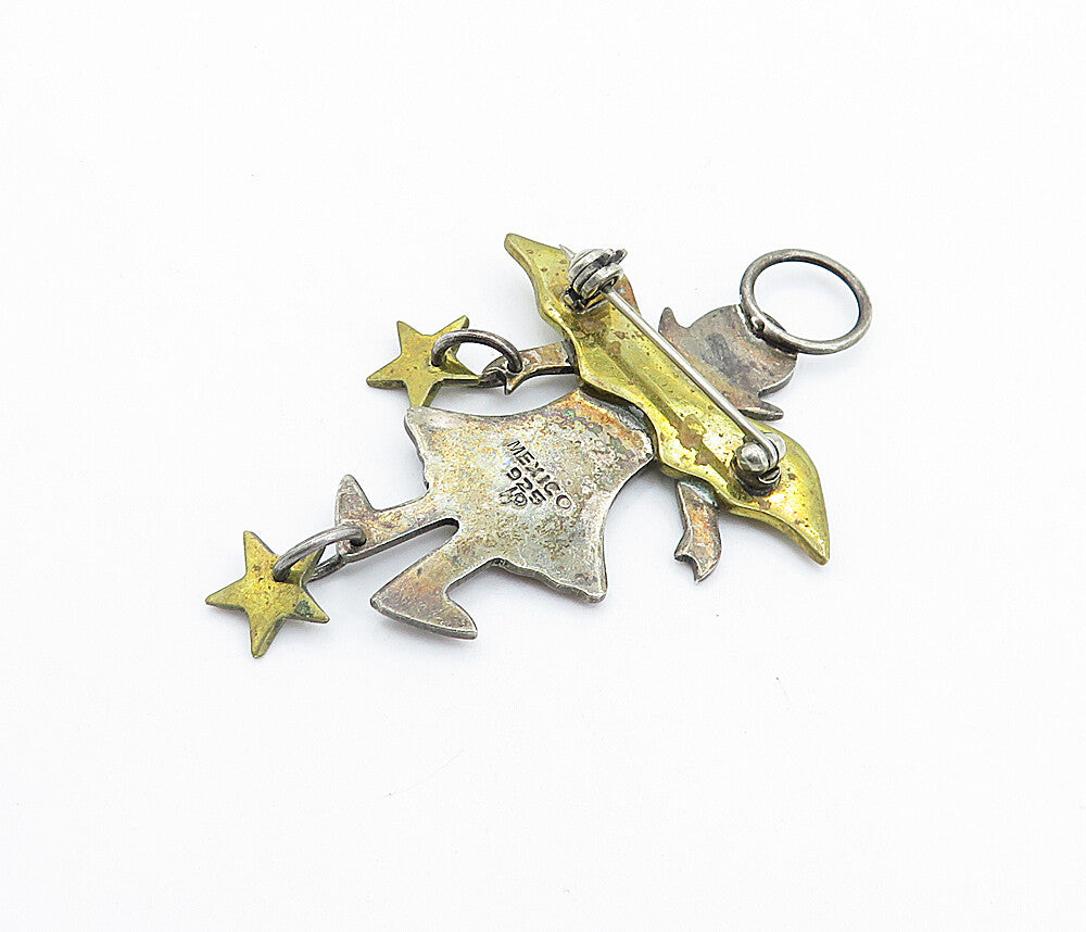 MEXICO 925 Sterling Silver  Vintage 2 Tone Love Heart Angel Brooch Pin  BP2455