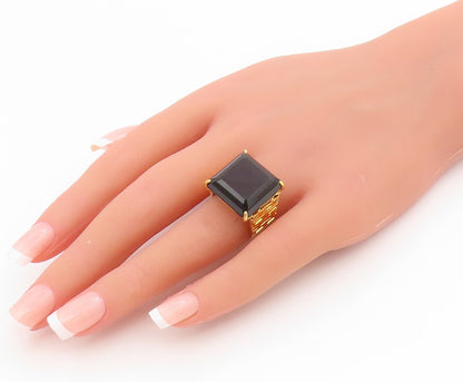 925 Sterling Silver Vintage Ring Gold Plated Smoky Quartz Band  Sz 7  RG34575