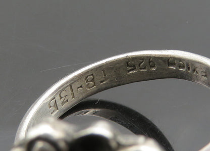 MEXICO 925 Silver  Vintage Black Onyx Floral Motif Band Ring Sz 6.5  RG20954