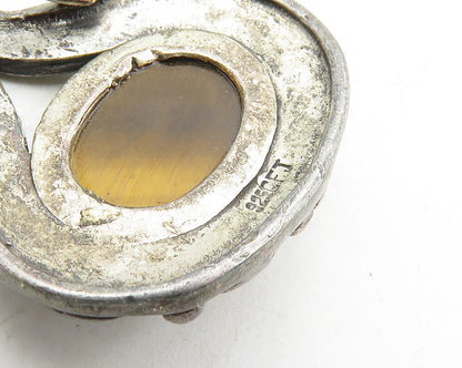 CFJ 925 Sterling Silver  Vintage Cabochon Cut Tiger's Eye Swirl Pendant PT7868