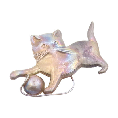 925 Sterling Silver Vintage Brooch LANG Kitten With Ball Of Yarn Pin  BP11958