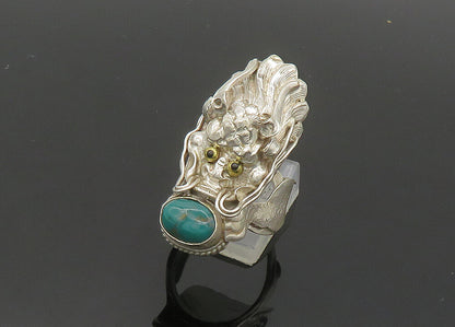 925 Silver  Vintage Turquoise & Black Onyx Dragon Head Ring Sz 9  RG20051