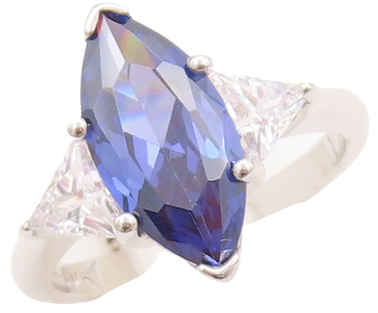 925 Sterling Silver Vintage Ring Marquise Cut Sapphire Triangle CZ  Sz 7 RG29462