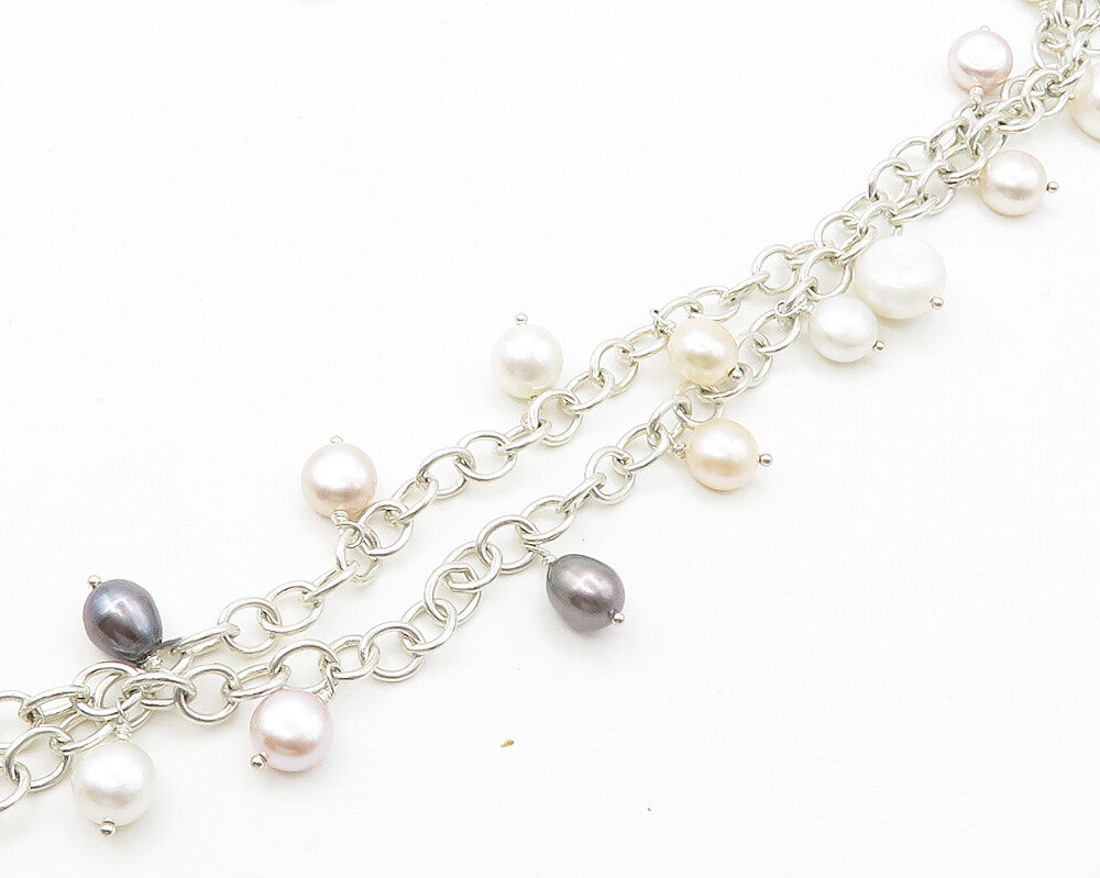 925 Sterling Silver  Shiny Heavy Freshwater Pearls Chain Necklace  NE2964