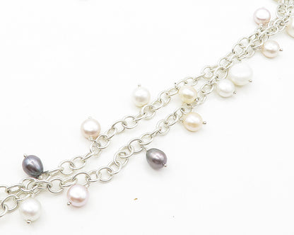 925 Sterling Silver  Shiny Heavy Freshwater Pearls Chain Necklace  NE2964