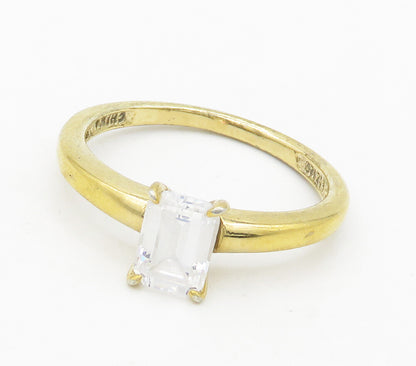 925 Sterling Silver  Topaz Shiny Gold Plated Solitaire Ring Sz 7  RG16621