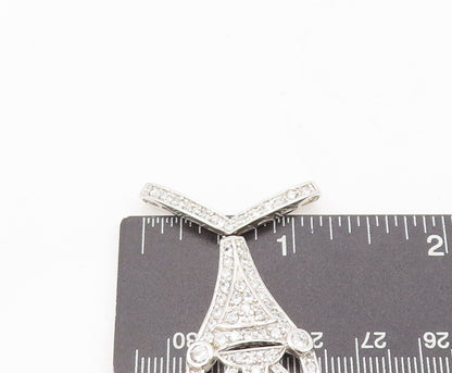 925 Sterling Silver Vintage Pendant Topaz Beaded Carved Teardrop Fan  PT22624
