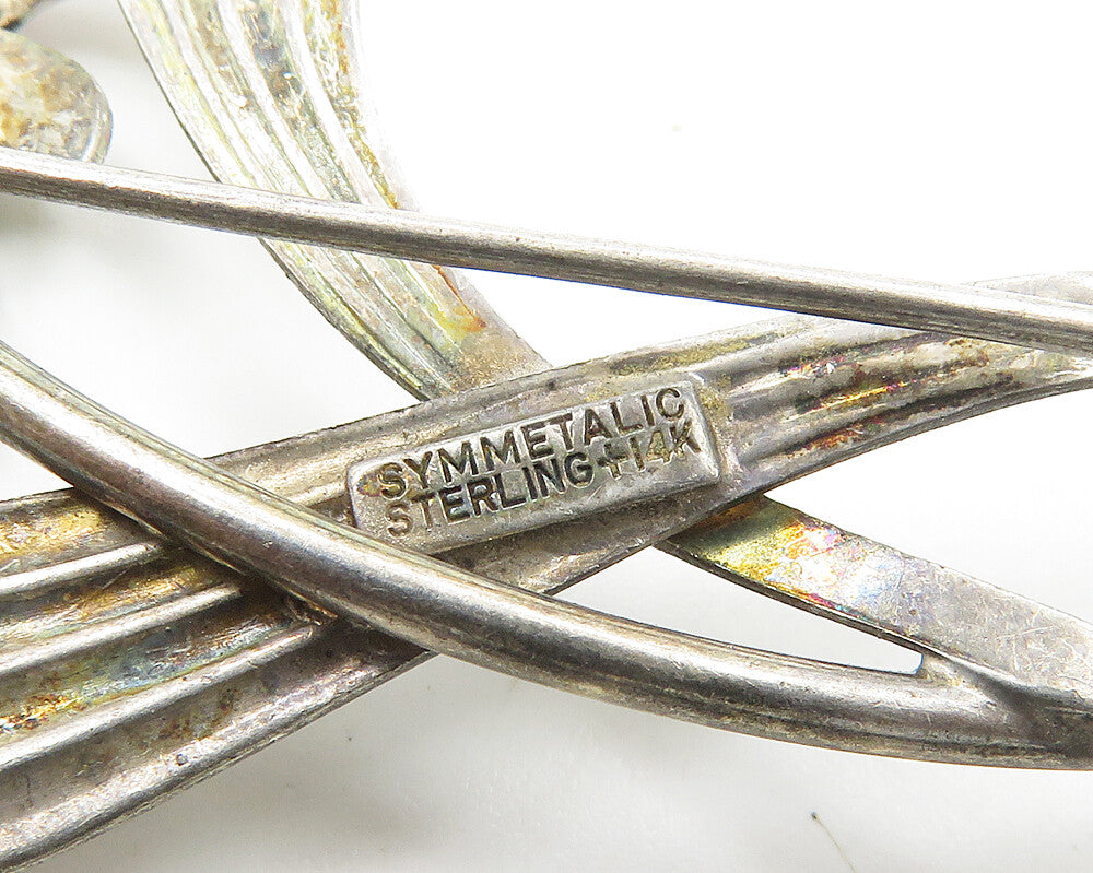 SYMMETALLIC 925 Silver & 14K GOLD  Vintage Enamel Flower Brooch Pin  BP7355