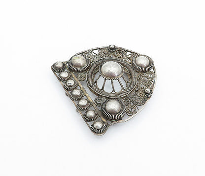 925 Sterling Silver  Vintage Antique Swirl Twist Filigree Belt Buckle  TR1045