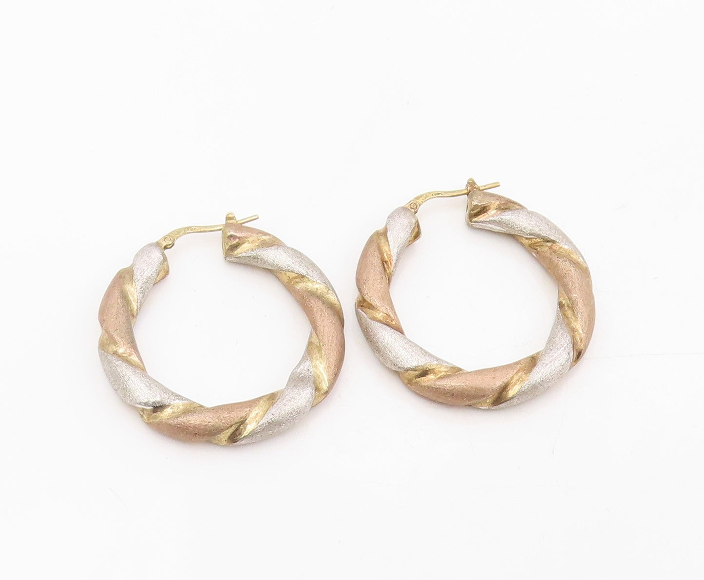 925 Sterling Silver Vintage Earrings Classic Triple Tone Twisted Hoops  EG13903