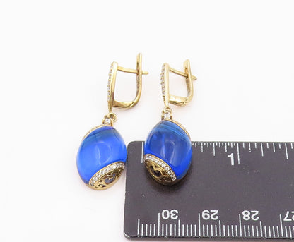 925 Sterling Silver Vintage Earrings Gold Plated Sapphire & CZ Drop  EG14242