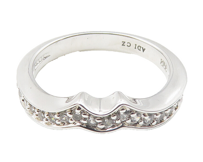 925 Sterling Silver  Petite White Topaz Shiny Band Ring Sz 7  RG10270