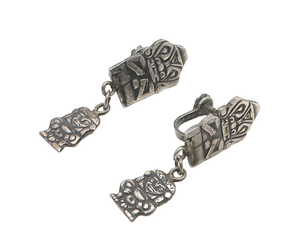 925 Sterling Silver  Vintage Antique Statue Non Pierce Dangle Earrings  EG7494