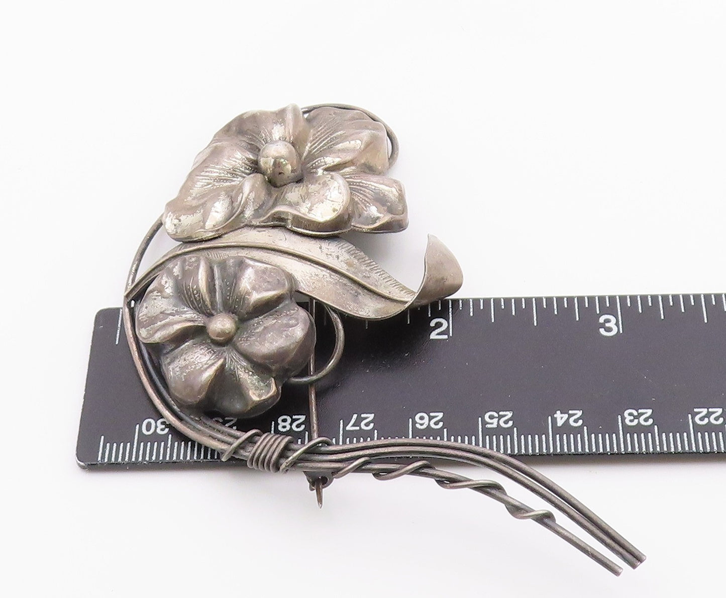 925 Sterling Silver  Vintage Antique Oxidized Single Flower Brooch Pin  BP4068