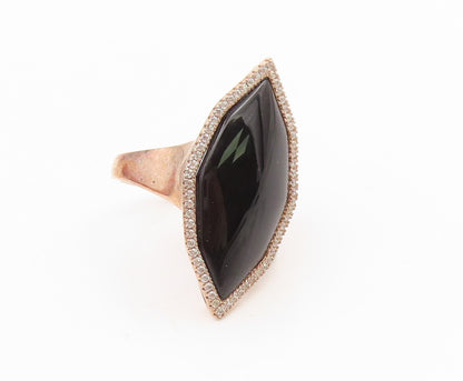 925 Sterling Silver Vintage Ring Gold Plated Marquise Cut Onyx  Sz 7  RG35992