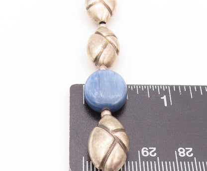 925 Sterling Silver Vintage Bracelet Round Gemstone Dark Tone Carved  BT11163