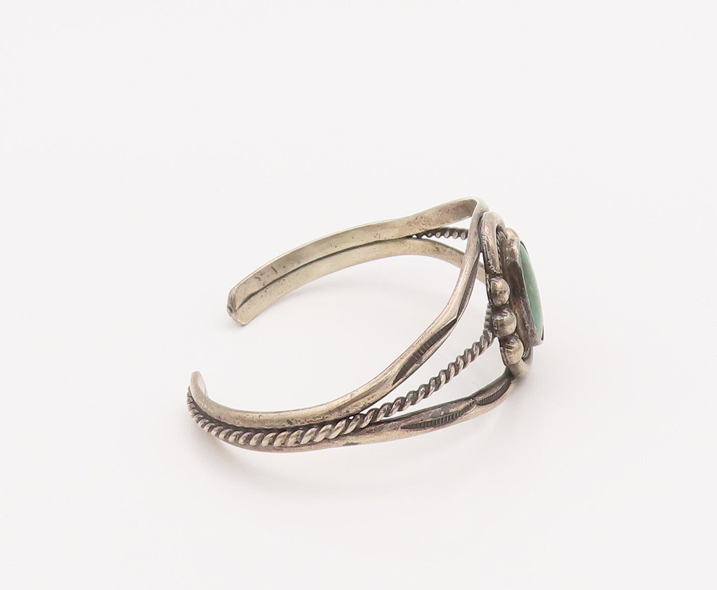 925 Sterling Silver Vintage Bracelet NAVAJO Turquoise Split Band Beaded  BT10163