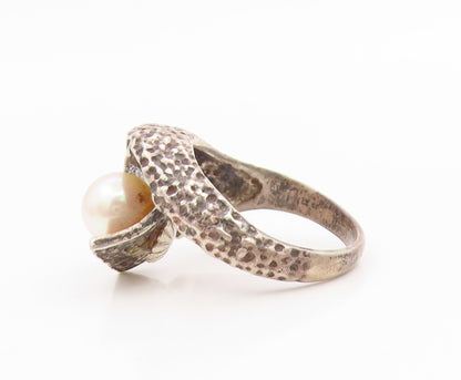 925 Sterling Silver Vintage Ring Classic Pearl Textured Band  Sz 6.5  RG35960