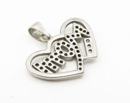 925 Sterling Silver  Vintage Topaz Mom Double Love Heart Drop Pendant  PT8314