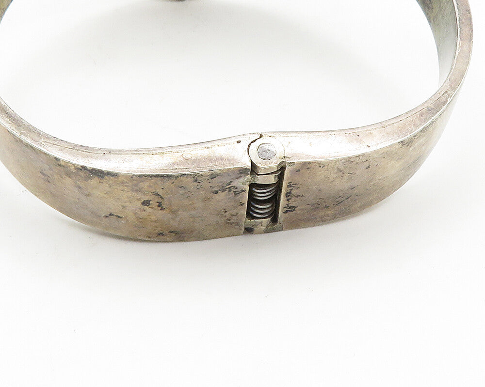 MEXICO 925 Silver  Vintage Diamond Shape Turquoise Bangle Bracelet  BT7731