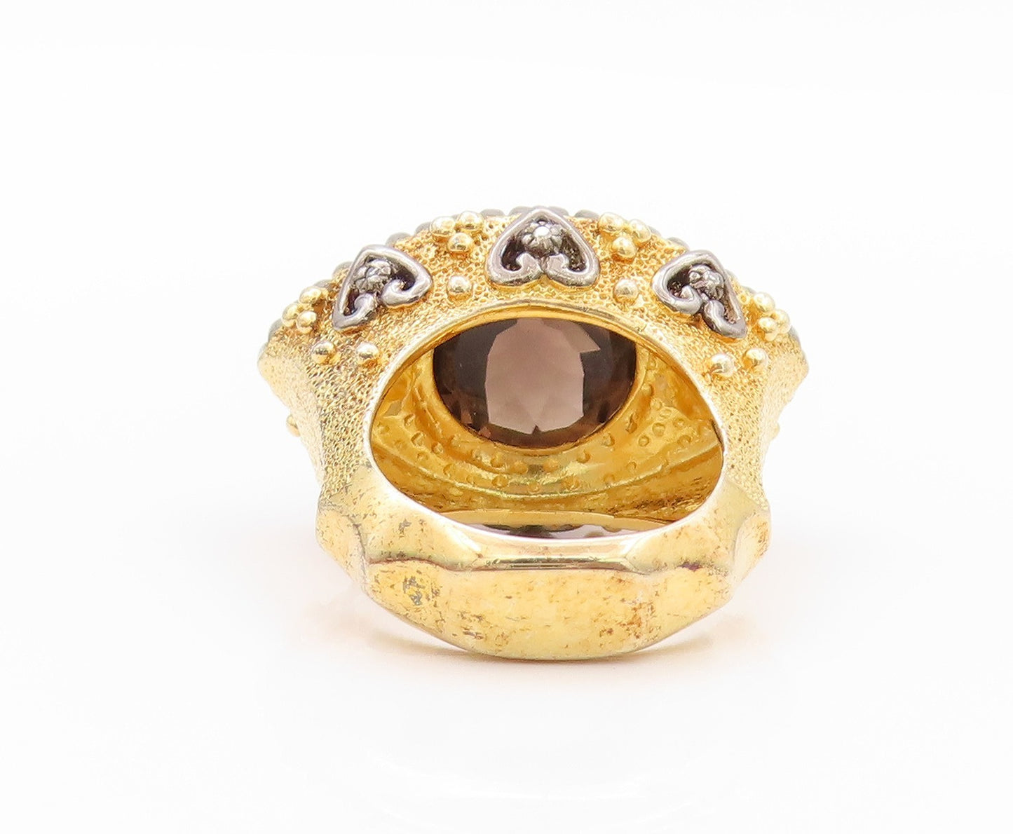 925 Sterling Silver Vintage Ring Gold Plated Diamonds Smoky Quartz  Sz 5 RG32465