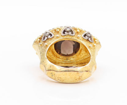 925 Sterling Silver Vintage Ring Gold Plated Diamonds Smoky Quartz  Sz 5 RG32465
