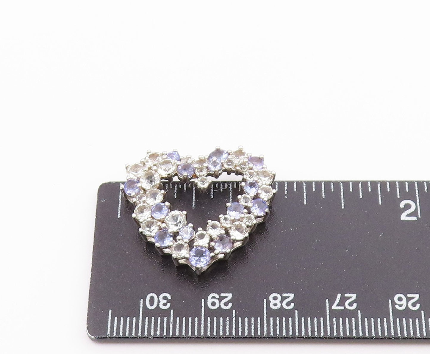 925 Sterling Silver  Vintage Topaz & Tanzanite Love Heart Pendant  PT16758