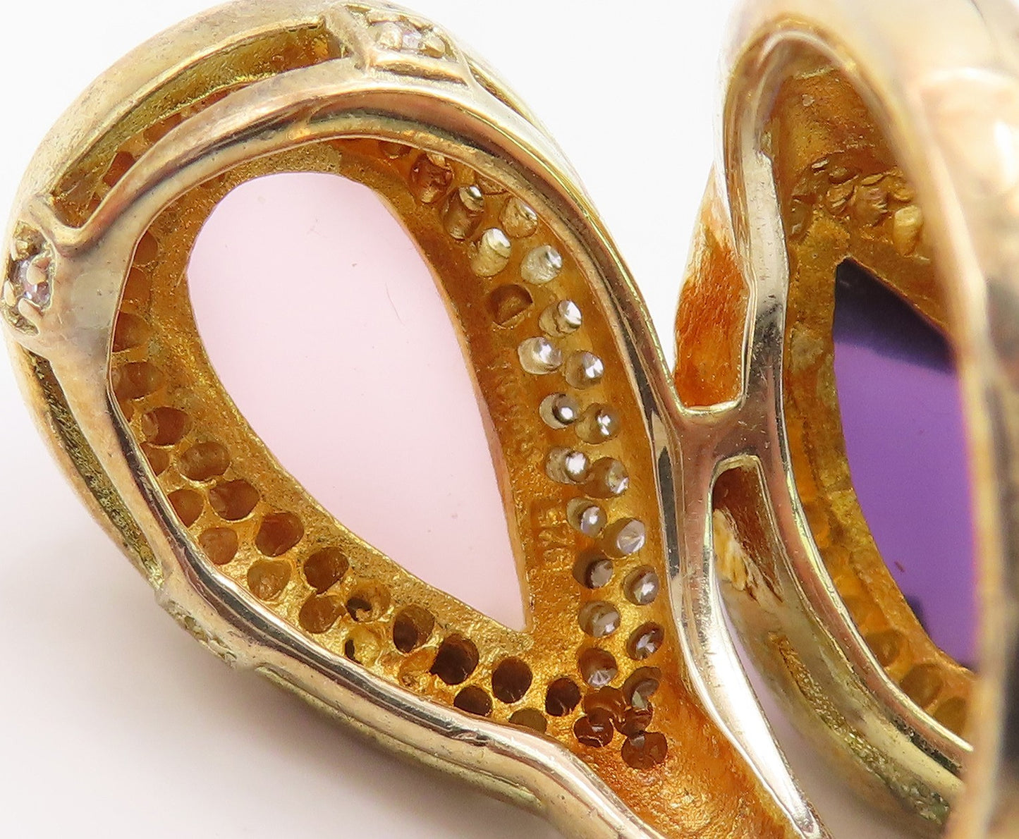 925 Sterling Silver Vintage Ring Gold Plated Amethyst Rose Quartz Sz 9.5 RG35392