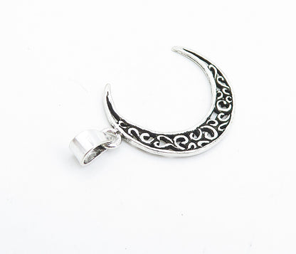 925 Sterling Silver Swirl Cutout Crescent Moon Design Drop Pendant PT5713