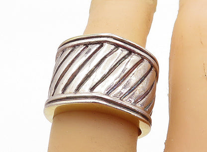 925 Sterling Silver  Vintage Two Tone Slanted Design Band Ring Sz 6.5  RG6821