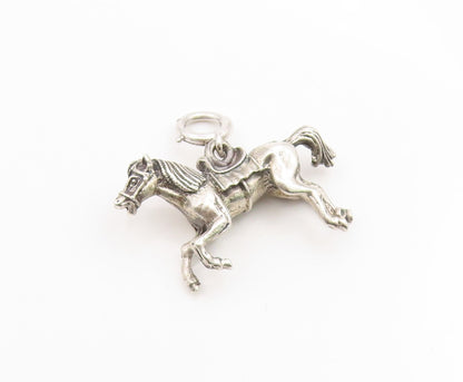 925 Sterling Silver Vintage Pendant Etched Saddled Western Horse Charm  PT25925