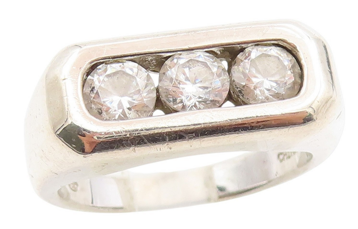 925 Sterling Silver Vintage Ring Three Stone CZ Inset Signet  Sz 10  RG34144