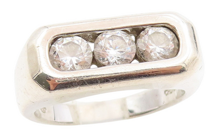 925 Sterling Silver Vintage Ring Three Stone CZ Inset Signet  Sz 10  RG34144