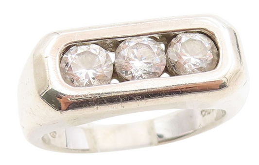 925 Sterling Silver Vintage Ring Three Stone CZ Inset Signet  Sz 10  RG34144