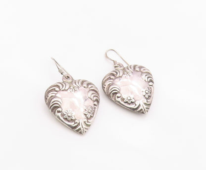 925 Sterling Silver Vintage Earrings Art Nouveau Style Puffy Love Heart  EG14406