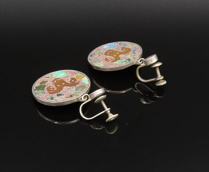 MEXICO 925 Silver  Vintage Two Tone Tumbled Jasper & Bull Earrings  EG12149