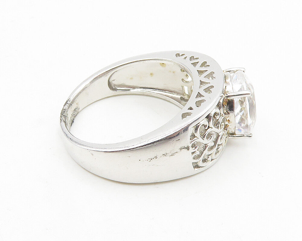 925 Sterling Silver  Faceted Topaz Swirl Cutout Band Ring Sz 7.5  RG10173