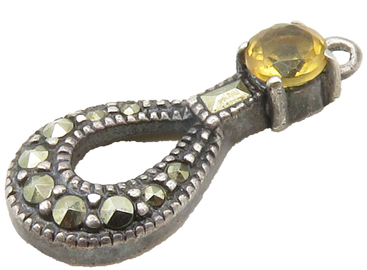 JUDITH JACK 925 Silver  Vintage Citrine & Marcasite Tear Drop Pendant  PT13333