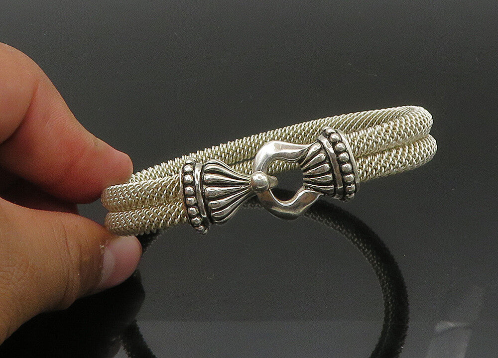 ESPO SIG 925 Sterling Silver  Vintage Double Mesh Hook Bangle Bracelet  BT8701
