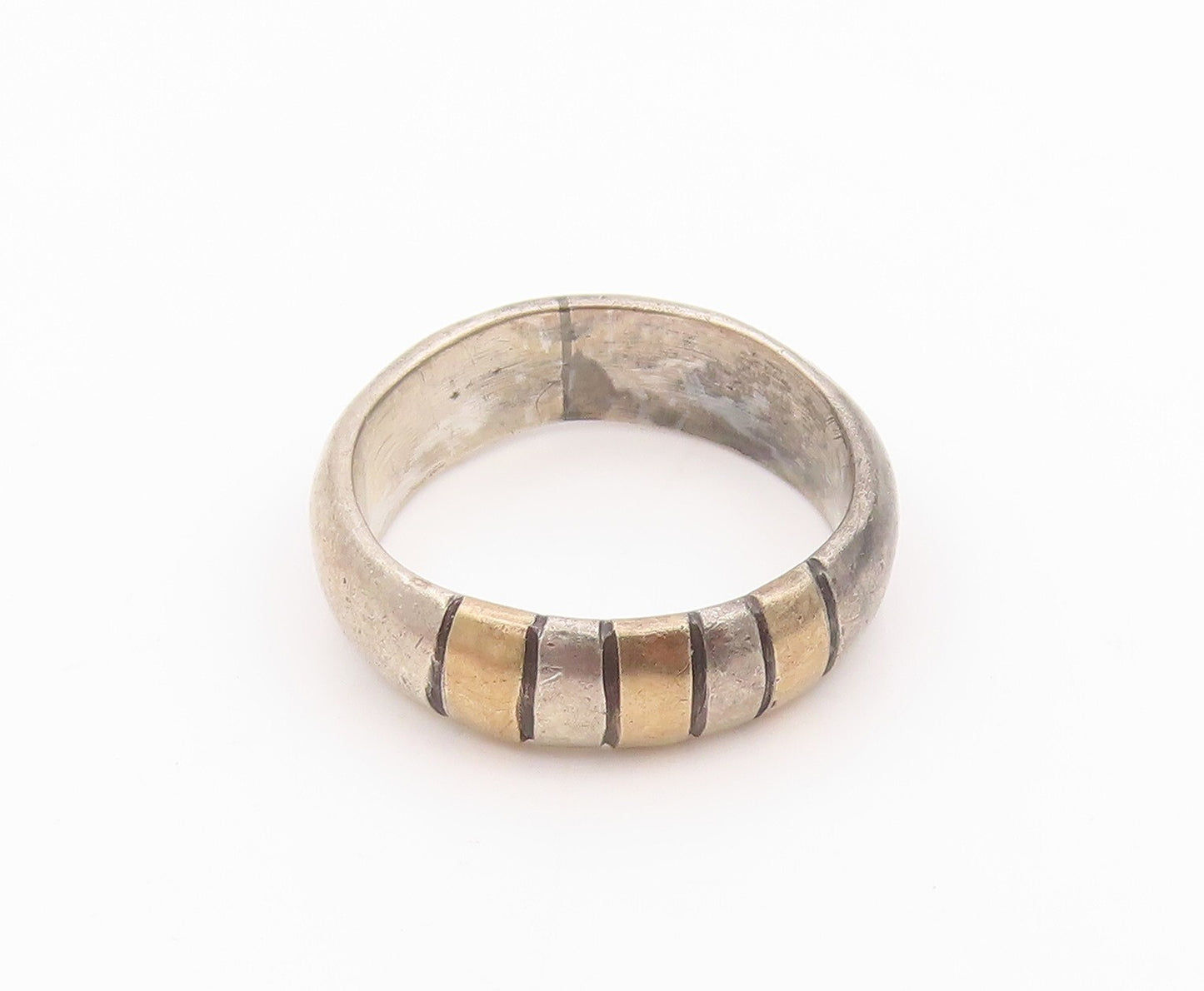 925 Sterling Silver Vintage Ring Dark Tone Grooved Lines  Sz 6.5  RG31790