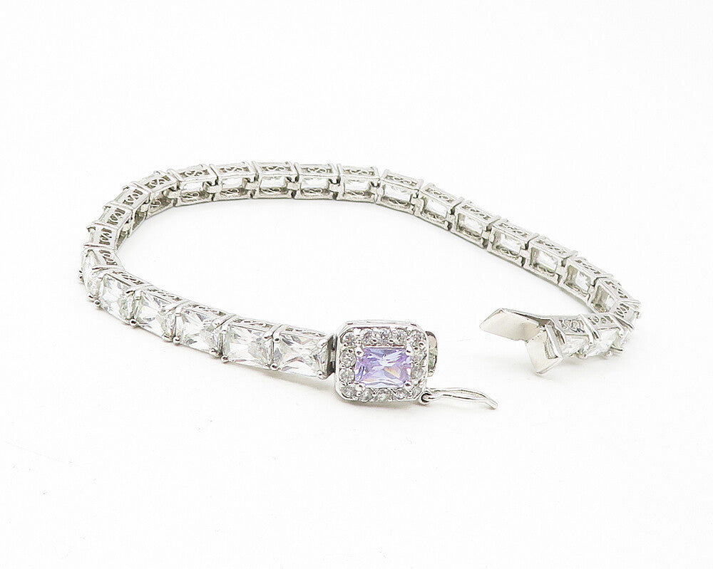 925 Sterling Silver  Sparkling Cubic Zirconia Swirl Tennis Bracelet  BT4546