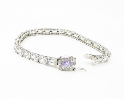 925 Sterling Silver  Sparkling Cubic Zirconia Swirl Tennis Bracelet  BT4546
