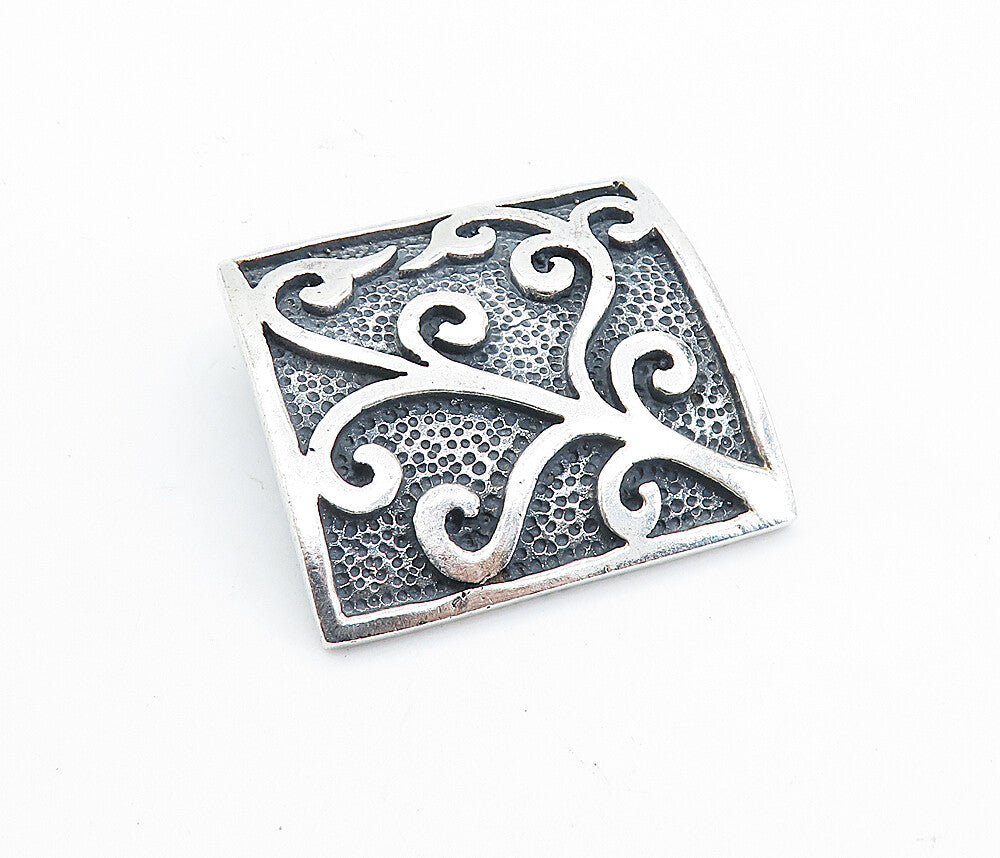 925 Sterling Silver  Vintage Oxidized Swirl Vine Square Brooch Pin  BP2541